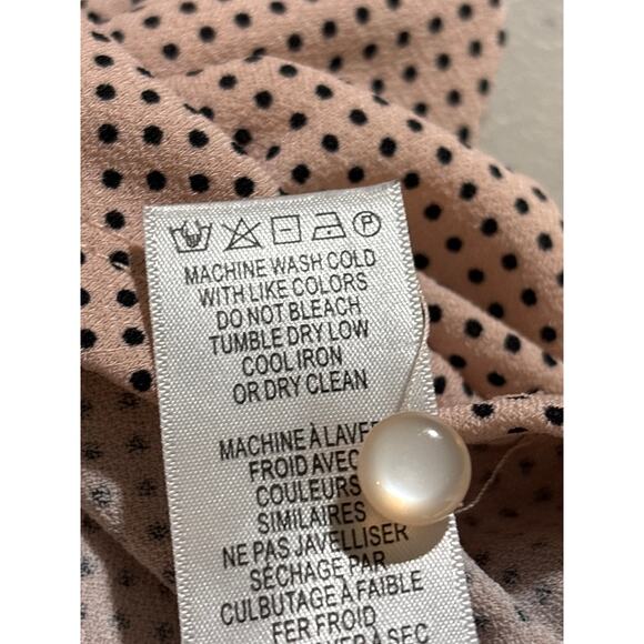 Adrianna Papell Women Large Pink Polka Dot Ruffle Hem Long Sleeve Top Blouse - Picture 5 of 11